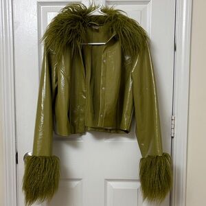H&M Divided Green Faux Fur/Faux Leather Jacket. Size S